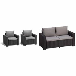 Allibert by Keter Gartenlounge Sessel California, Graphit/Panama cool Grey, 2er Set, inkl. Sotz- und Rückenkissen, runde Rattanoptik & Gartenlounge Sofa California 2-Sitzer, Graphit/Panama cool Grey - 1