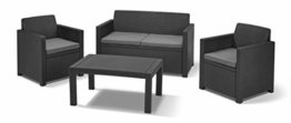 "Allibert by Keter" Merano Gartenmöbel Set aus Kunststoff, inkl. Sitzkissen, grau, 4-teilig, 2 Sessel, Sofa & Tisch, für Garten & Terrasse, flache Rattanoptik - 1