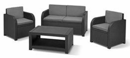 "Allibert by Keter" Modena Lounge Gartenmöbel Set 4teilig, mit Sitzkissen, für Garten, Terrasse und Balkon, grau, wetterfest, Sitzgruppe aus Beistelltisch mit 2 Sesseln und Zweisitzer Gartensofa - 1