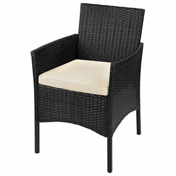 BB Sport 7-teilige Polyrattan Sitzgruppe für 4 Personen inkl. Sitzpolster und Tisch Balkonmöbel Set Sitzgarnitur, Farbe:Titan-Schwarz/Sandstrand - 3