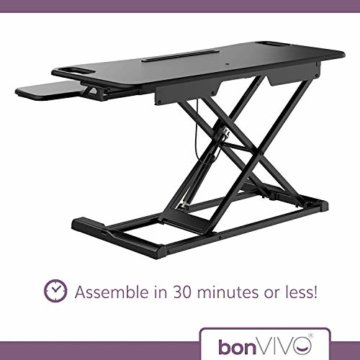 bonVIVO Höhenverstellbarer Schreibtisch-Aufsatz 95 x 40 - Sit-Stand-Erhöhung Macht Jede Workstation zum Standing Desk - Belastbar bis 15 kg - Schwarz - 5