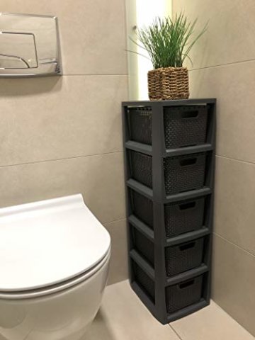BranQ - Home essential Regal in Rattan Design, BPA-freie Kunststoff PP, Anthrazit, 29,5 x 24 x 80 cm, 5 Körben - 4