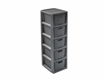 BranQ - Home essential Regal in Rattan Design, BPA-freie Kunststoff PP, Anthrazit, 29,5 x 24 x 80 cm, 5 Körben - 1