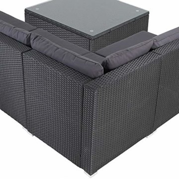 Casaria Polyrattan Lounge Set XXL mit Auflagen Kissen Tisch Glasplatte Kombinierbar Gartenmöbel Ecklounge Schwarz Grau - 3