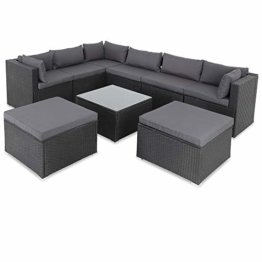 Casaria Polyrattan Lounge Set XXL mit Auflagen Kissen Tisch Glasplatte Kombinierbar Gartenmöbel Ecklounge Schwarz Grau - 1