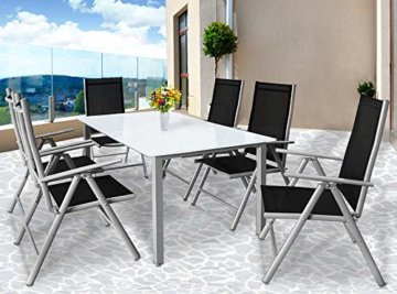 Casaria Sitzgruppe Bern 6+1 Aluminium 7-Fach verstellbare Hochlehner Stühle Milchglas Tisch Silber Gartenmöbel Set - 2