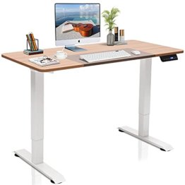 DCHOUSE höhenverstellbarer Schreibtisch elektrisch - Bequem und Schmerzfrei von Zuhause Arbeiten - Gaming Tisch (Weißes Gestell + 120x60 Weiß Ahorn Tischplatte) - 1