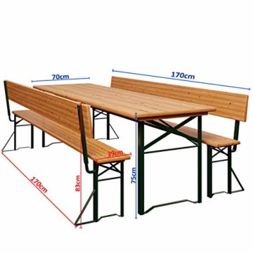 Deuba Bierzeltgarnitur mit Lehne Breiter Tisch 170x70cm Holzgarnitur Bierzelt Festzeltgarnitur Sitzgruppe Sitzgarnitur - 7