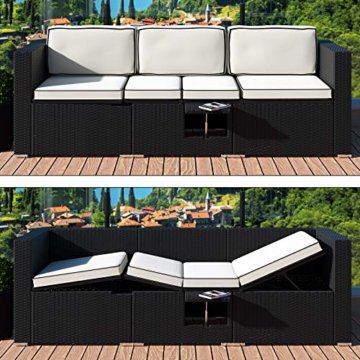 Deuba Poly Rattan Couch Gartenliege Verstellbare Lehne Auflagen Klaptisch 3 Sitzer Schwarz Sofa Garten Möbel - 2