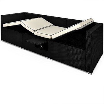 Deuba Poly Rattan Couch Gartenliege Verstellbare Lehne Auflagen Klaptisch 3 Sitzer Schwarz Sofa Garten Möbel - 3