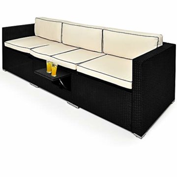 Deuba Poly Rattan Couch Gartenliege Verstellbare Lehne Auflagen Klaptisch 3 Sitzer Schwarz Sofa Garten Möbel - 1