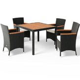 Deuba Poly Rattan Sitzgruppe 4 Stapelbare Stühle 7cm Auflagen Gartentisch 90x90 cm Akazie Holz Gartenmöbel Set Schwarz - 1