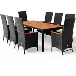 Deuba Poly Rattan Sitzgruppe 8 Stühle Fuß- & Rückenlehne Verstellbar 7cm Auflagen Tisch 190x90cm Akazie Holz Gartenmöbel - 1