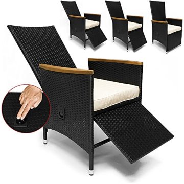 Deuba Poly Rattan Sitzgruppe 8 Stühle Fuß- & Rückenlehne Verstellbar 7cm Auflagen Tisch 190x90cm Akazie Holz Gartenmöbel - 4