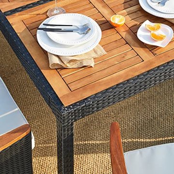 Deuba Poly Rattan Sitzgruppe 8 Stühle Fuß- & Rückenlehne Verstellbar 7cm Auflagen Tisch 190x90cm Akazie Holz Gartenmöbel - 7