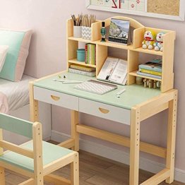 DSHUJC Massivholz Höhenverstellbare Kinder Schreibtisch und Stuhl Set Student Schreibtisch mit ausziehbarer Schublade Aufbewahrung, Federmäppchen, Bücherständer | Kids - 1