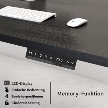 E.For.U® E7 Elektrisch höhenverstellbarer Schreibtisch, höhenverstellbares Tischgestell mit 2 Motoren, 2-Fach-Teleskop, Memory-Steuerung (Weiß), mit 140x80 cm Tischplatte (Buche) - 2
