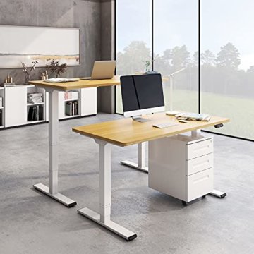 E.For.U® E7 Elektrisch höhenverstellbarer Schreibtisch, höhenverstellbares Tischgestell mit 2 Motoren, 2-Fach-Teleskop, Memory-Steuerung (Weiß), mit 140x80 cm Tischplatte (Buche) - 4