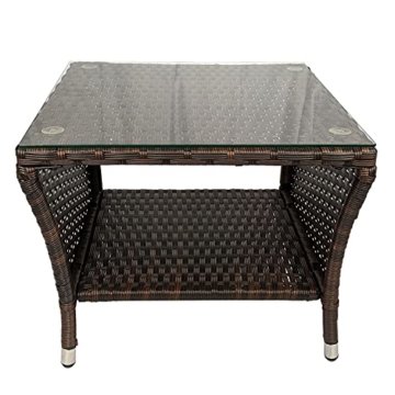 Eleganter Polyrattan Beistelltisch mit Tischglasplatte und Ablagefläche, 50x50cm - Braun - Gartentisch Teetisch Gartenmöbel Rattanmöbel - 2