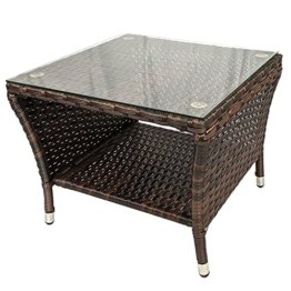 Eleganter Polyrattan Beistelltisch mit Tischglasplatte und Ablagefläche, 50x50cm - Braun - Gartentisch Teetisch Gartenmöbel Rattanmöbel - 1