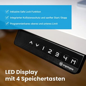 Ergotopia Desktopia Lite, höhenverstellbarer Schreibtisch, elektrisch höhenverstellbares Tischgestell mit Memory Funktion, Kollisionsschutz und 5 Jahren Garantie (Schwarz) - 6