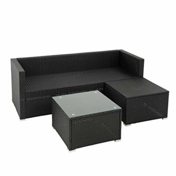 ESTEXO Rattan Lounge Sitzgruppe Polyrattan Gartenmöbel Set Couch 3-Sitzer Rattanmöbel Sofa Set Essgruppe Gartenset Balkon-Set (Schwarz) - 3