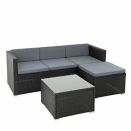 ESTEXO Rattan Lounge Sitzgruppe Polyrattan Gartenmöbel Set Couch 3-Sitzer Rattanmöbel Sofa Set Essgruppe Gartenset Balkon-Set (Schwarz) - 1