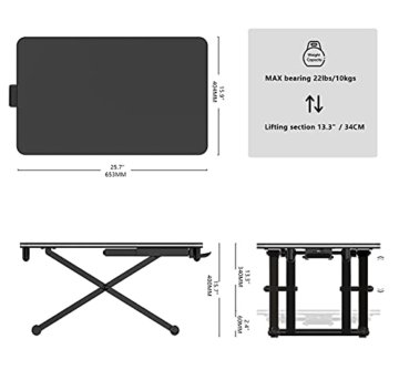 Fenge Sitz Steh Computertisch Höhenverstellbarer Schreibtischaufsatz L65* W40*H(6-40) cm Für Büro Zuhause Schwarz SD255001WB - 2