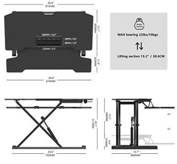 Fenge Stehpult Höhenverstellbarer Schreibtischaufsatz mit Tastaturablage 36'' Schwarz Stehpult aufsatz Schreibtisch - 2