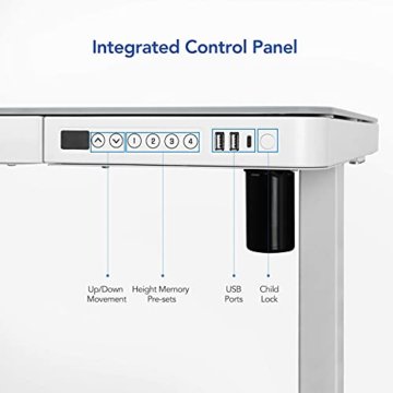 Flexipot Elektrisch Höhenverstellbarer Schreibtisch mit Touch Funktion & USB, Elektrischer Schreibtisch, Glas Tischplatte - 3