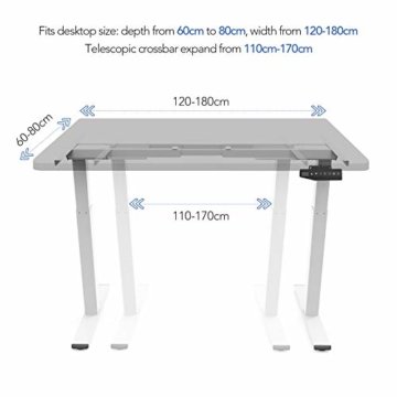 Flexispot EB2W Höhenverstellbarer Schreibtisch Elektrisch höhenverstellbares Tischgestell, passt für alle gängigen Tischplatten. Mit Memory-Steuerung und Softstart/-Stop - 7