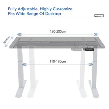 Flexispot Höhenverstellbarer Schreibtisch, Stahl, weißes Gestell, E6W-EU - 4