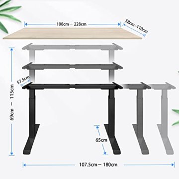 HAIAOJIA Höhenverstellbarer Schreibtisch Elektrisch Load 125 kg Höhenverstellbar Tischgestell 2 Motoren 2-Bühne Standing Desk Sitz-steh-Schreibtisch mit 4 Memory Funktion (Schwarz) - 7
