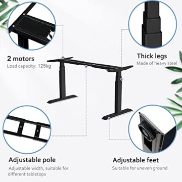 HAIAOJIA Höhenverstellbarer Schreibtisch Elektrisch Load 125 kg Höhenverstellbar Tischgestell 2 Motoren 3-Bühne Standing Desk Sitz-steh-Schreibtisch mit 4 Memory Funktion (Schwarz) - 4