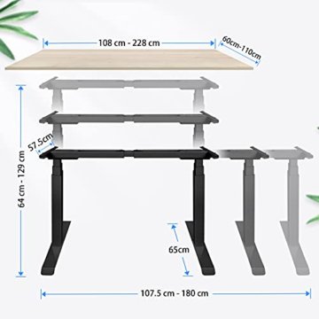 HAIAOJIA Höhenverstellbarer Schreibtisch Elektrisch Load 125 kg Höhenverstellbar Tischgestell 2 Motoren 3-Bühne Standing Desk Sitz-steh-Schreibtisch mit 4 Memory Funktion (Schwarz) - 6