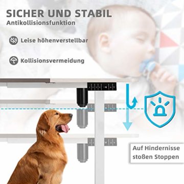 Homall Höhenverstellbarer Schreibtisch Elektrisch 140 cm Stufenlos Höhenverstellbarer Tisch mit 4-Fach-Tischplatte Ergonomischer Computertisch mit Memory Funktion (Weiß, 140cm) - 5