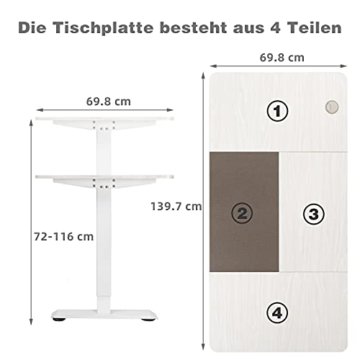 Homall Höhenverstellbarer Schreibtisch Elektrisch 140 cm Stufenlos Höhenverstellbarer Tisch mit 4-Fach-Tischplatte Ergonomischer Computertisch mit Memory Funktion (Weiß, 140cm) - 7