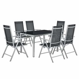 Juskys Aluminium Gartengarnitur Milano 7-teilig - Gartenstühle 6er Set mit Tisch – Stühle klappbar & verstellbar – Gartenmöbel Silbergrau-schwarz - 1