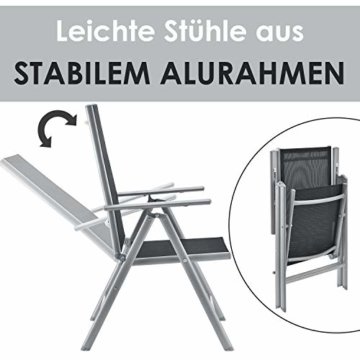 Juskys Aluminium Gartengarnitur Milano 7-teilig - Gartenstühle 6er Set mit Tisch – Stühle klappbar & verstellbar – Gartenmöbel Silbergrau-schwarz - 4