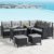 Juskys Polyrattan Lounge Manacor schwarz – Gartenlounge mit Sofa, Tisch, 2 Hocker & Kissen – Gartenmöbel Set bis 7 Personen – Sitzbezüge in Grau - 3