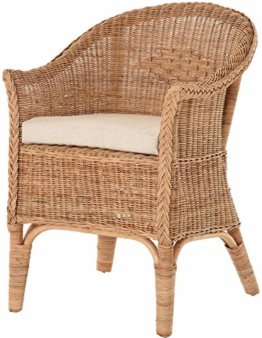 korb.outlet Rattan-Sessel Natur/Esszimmersessel Korb-Sessel inkl. Polster Beige/Rattanmöbel Rattansessel Rattanstuhl mit Armlehnen Lounge Flechtsessel (Natur, mit Polster) - 1