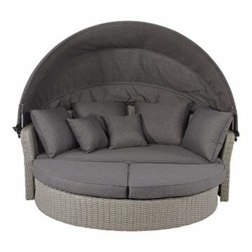 Lesli Living Relax-Sonneninsel mit Dach inkl. Auflagen und Zierkissen Sofa Sonnenliege Rattan Doppelliege Multifunktionssofa Sofa & Bett aus Polyrattan Strandkorb Gartensofa Indoor & Outdoor grau - 2