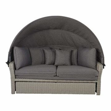 Lesli Living Relax-Sonneninsel mit Dach inkl. Auflagen und Zierkissen Sofa Sonnenliege Rattan Doppelliege Multifunktionssofa Sofa & Bett aus Polyrattan Strandkorb Gartensofa Indoor & Outdoor grau - 6