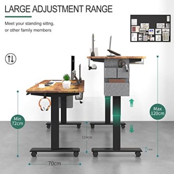 Maidesite Elektrisch Höhenverstellbarer Schreibtisch mit Tischplatte,mit 4 LED Erinnerung Touch Funktion und Feststellbare Rollen,Einfache Montage Höhenverstellbarer Schreibtisch - 4