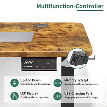 Maidesite Elektrisch Höhenverstellbarer Schreibtisch mit Tischplatte,mit 4 LED Erinnerung Touch Funktion und Feststellbare Rollen,Einfache Montage Höhenverstellbarer Schreibtisch - 5