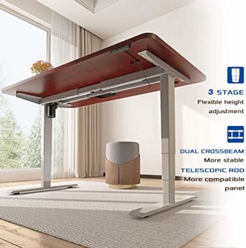 MAIDESITE Höhenverstellbarer Schreibtisch Rahmen Tischgestell höhenverstellbar mit Kollisionschutz Schreibtisch höhenverstellbar elektrisch mit 3-Bühne Hebe Beine(Grau - 7