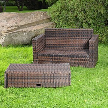Melko Lounge Sofa-Garnitur Gartenset, Poly Rattan, mit klappbarer Fußbank, Schwarz, inklusive Kissen, mehrteilig, Braun - 4