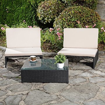 Melko vielseitiges Gartenmöbel-Set – Sonnenliege, Sitzbank oder Zwei Stühle mit Rückenlehne, mit Tisch aus Polyrattan, Gartenliege robust und wetterfest, Schwarz - 2