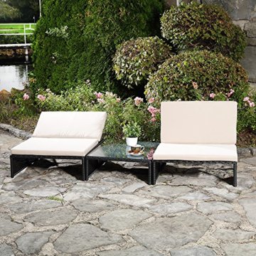Melko vielseitiges Gartenmöbel-Set – Sonnenliege, Sitzbank oder Zwei Stühle mit Rückenlehne, mit Tisch aus Polyrattan, Gartenliege robust und wetterfest, Schwarz - 3