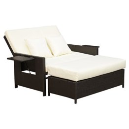 Outsunny Polyrattan Lounge-Sofa Gartensofa Gartenliege 2-Sitzer mit Kissen Hocker Braun - 1